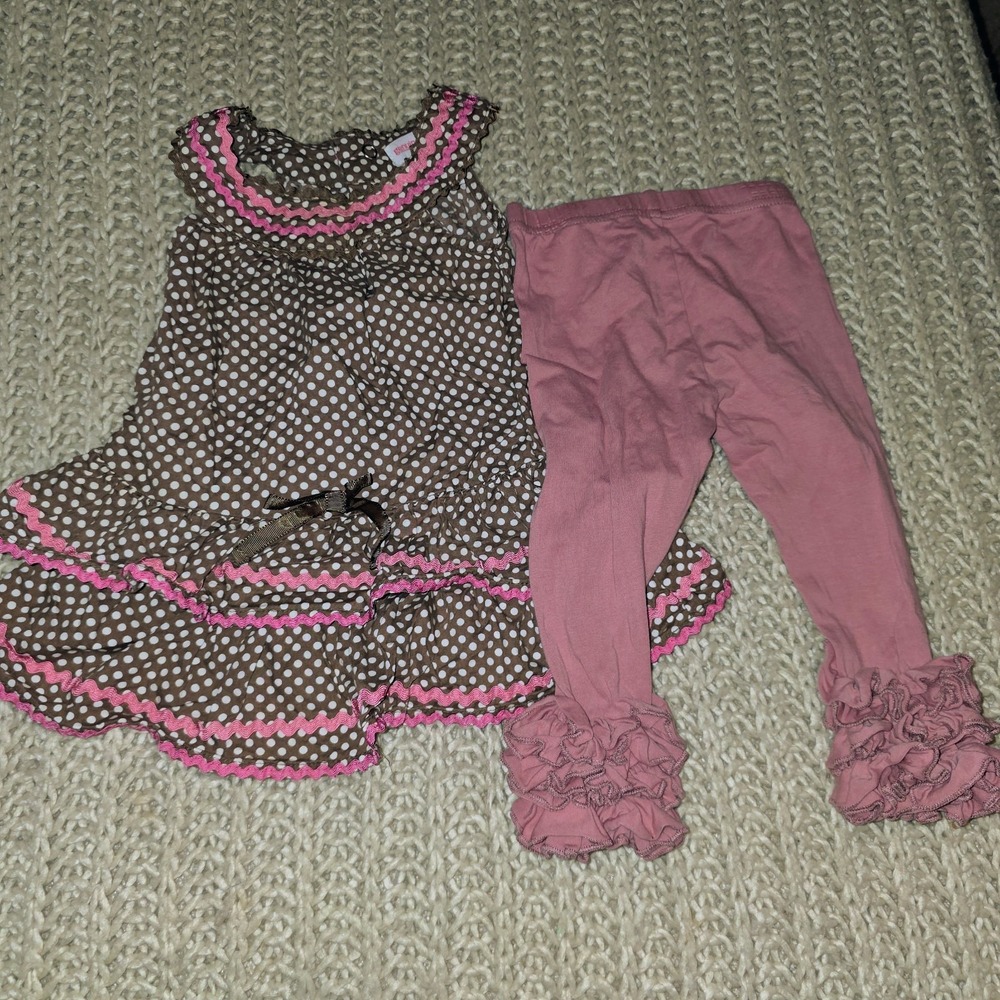 Genuine Kids Baby Girl 12 Mo, 2 Piece Tunic & Pants Outfit Brown &  Pink Ruffle